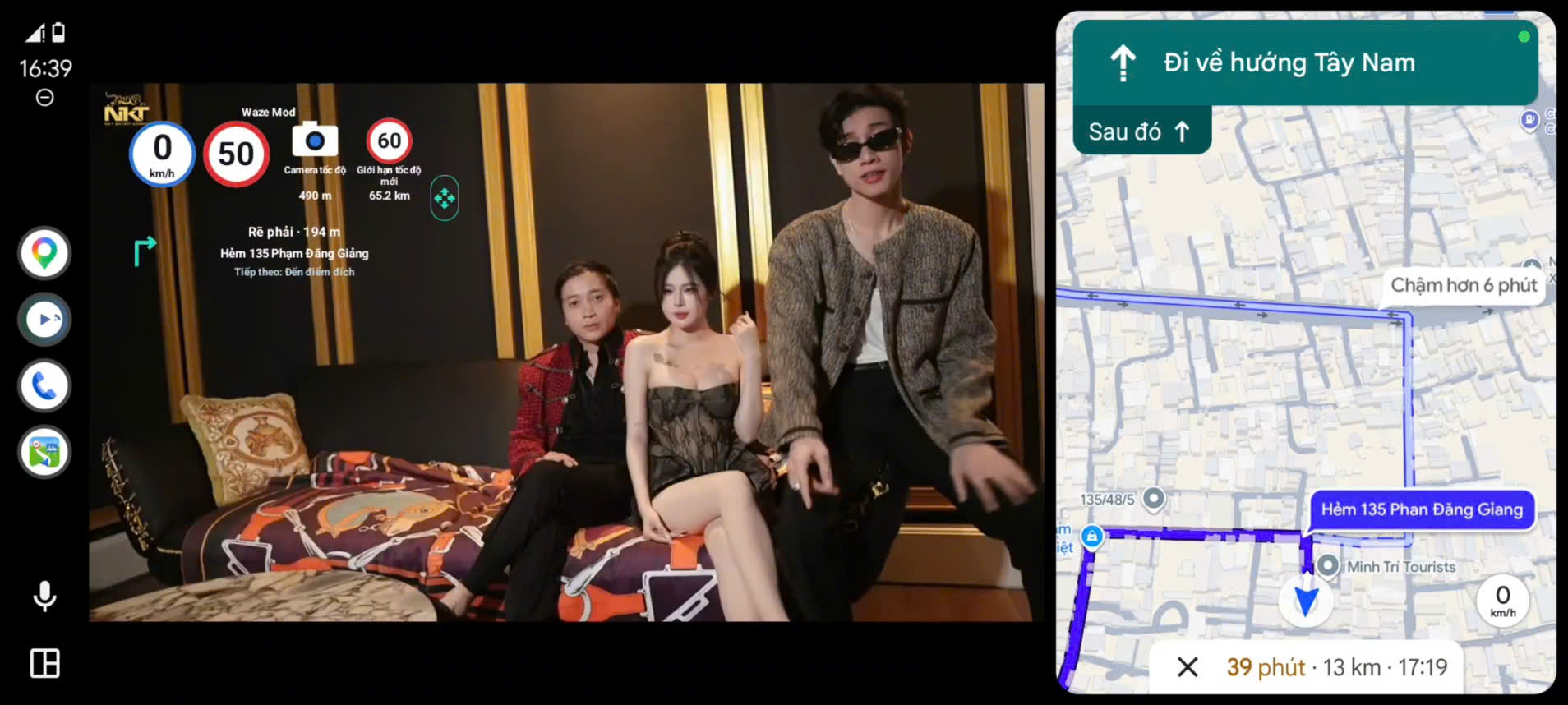 CarView AA hiển thị YouTube, Google Maps và bong bóng tốc độ trên màn hình dài